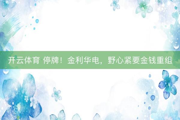 开云体育 停牌！金利华电，野心紧要金钱重组